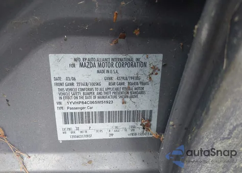 2006 Mazda Mazda6 I Sport from USA, damaged, VIN 1YVHP84C065M51923